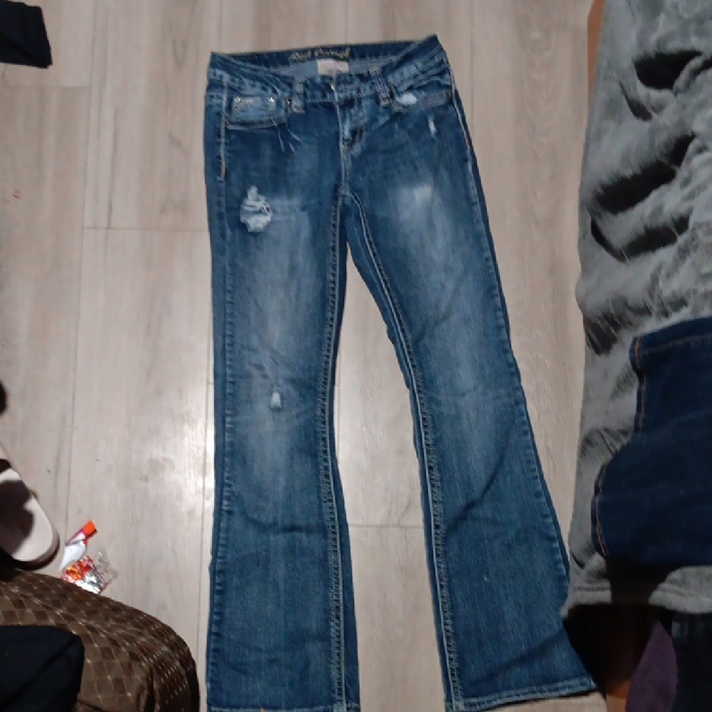 Red Camel Blue Boot Cut Jeans with Distressed Details